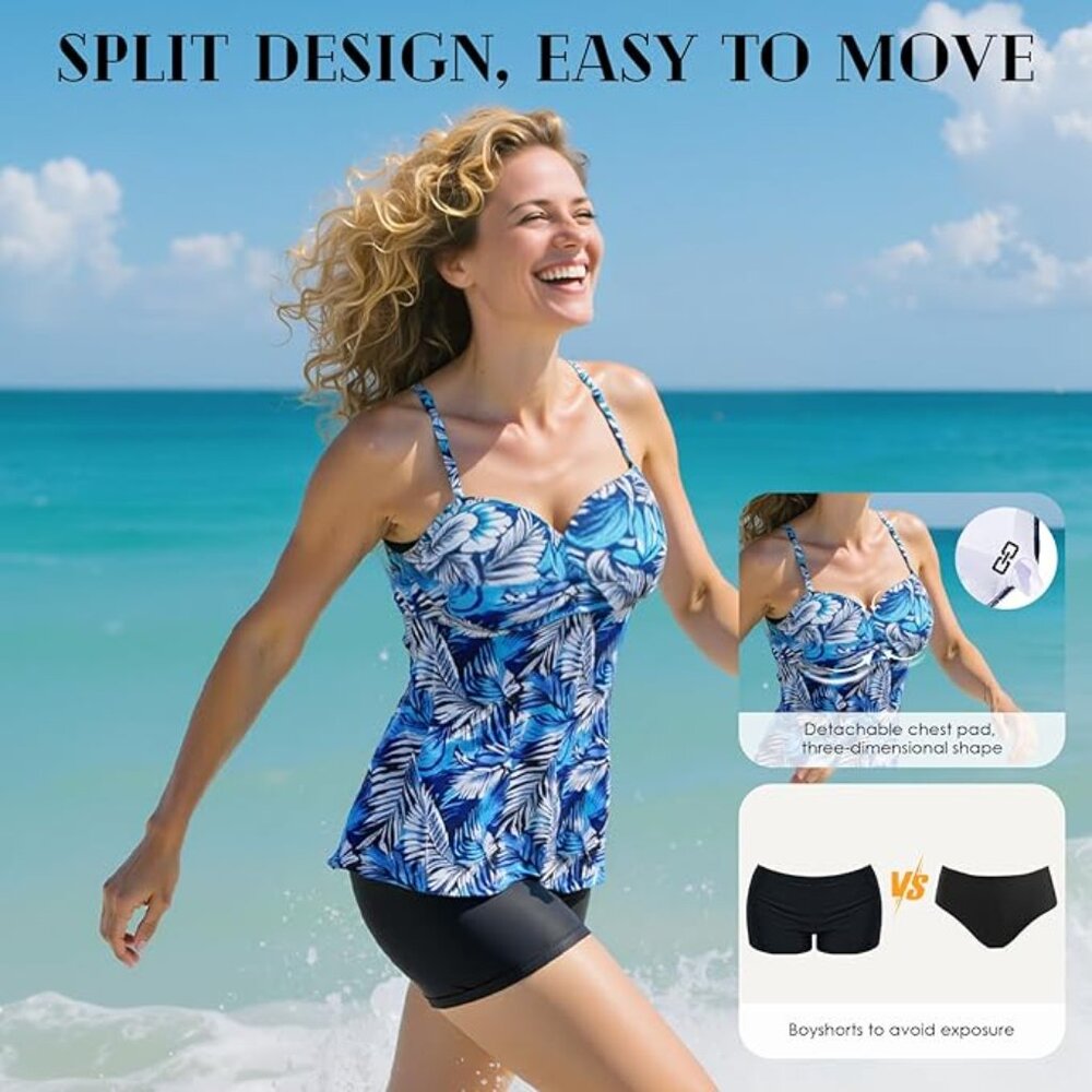 Sz 3XL Tummy Control Tankini Swimsuit 2 Piece with Short X003PWVQA9 - Picture 3 of 6